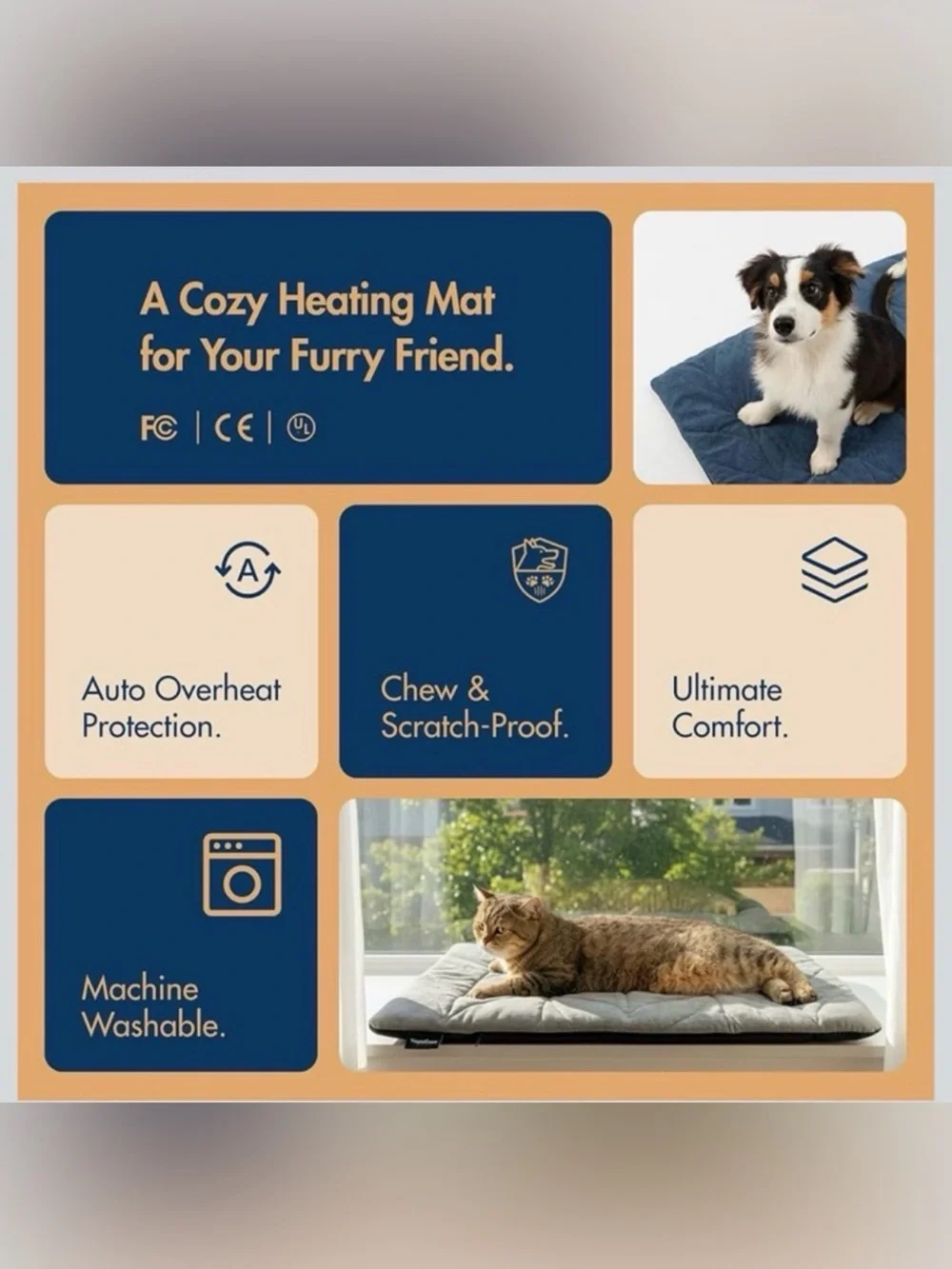 Heated Gray Pet Mat for Dogs & Cats - Cozy Electric Warming Bed